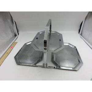 Vintage Chrome Folding 3 Tier Serving Stand Octagonal Trays Silver Tone